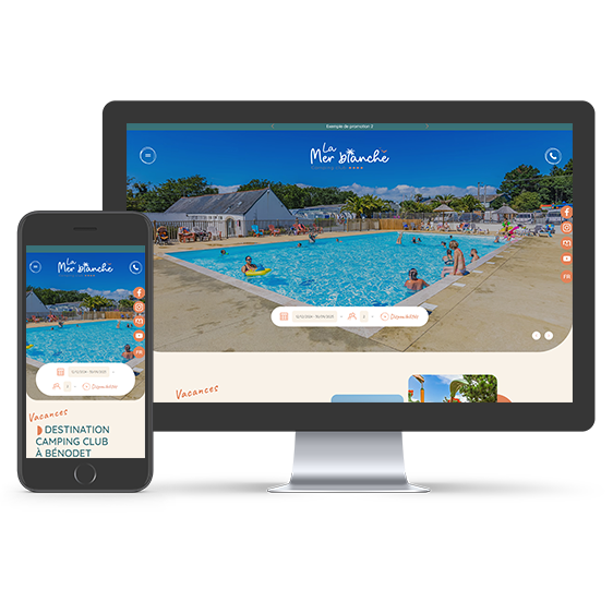 Camping avec piscine et espace détente.